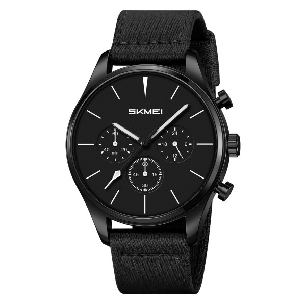 Мужские часы Skmei 2367BKBK Black с нейлоновым ремешком и календарем