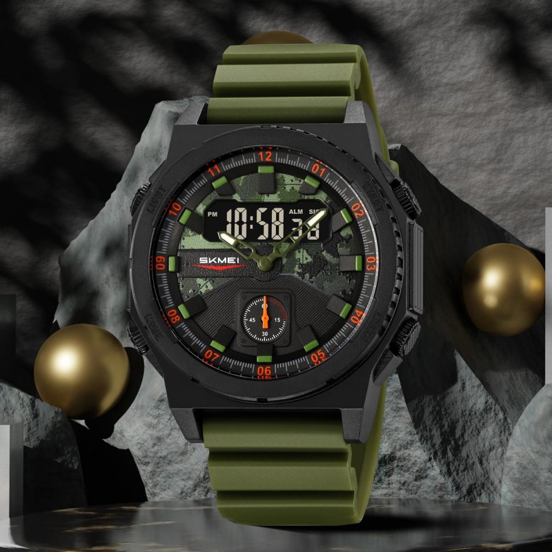 Чоловічий тактичний годинник Skmei 2355AG Army Green з комбінованим циферблатом та підсвічуванням