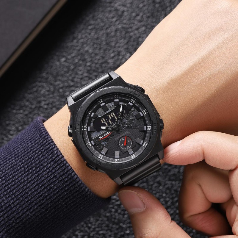 Мужские спортивные часы Skmei 2355BK Black с комбинированным циферблатом и водозащитой 5 ATM