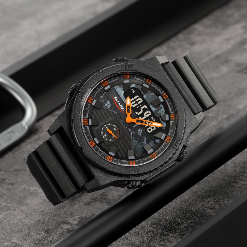 Мужские спортивные часы Skmei 2355BKOG Black-Orange с комбинированным циферблатом и подсветкой
