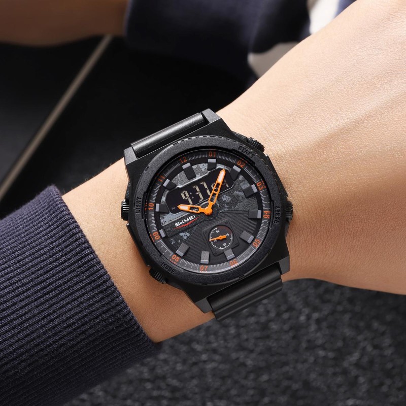 Мужские спортивные часы Skmei 2355BKOG Black-Orange с комбинированным циферблатом и подсветкой