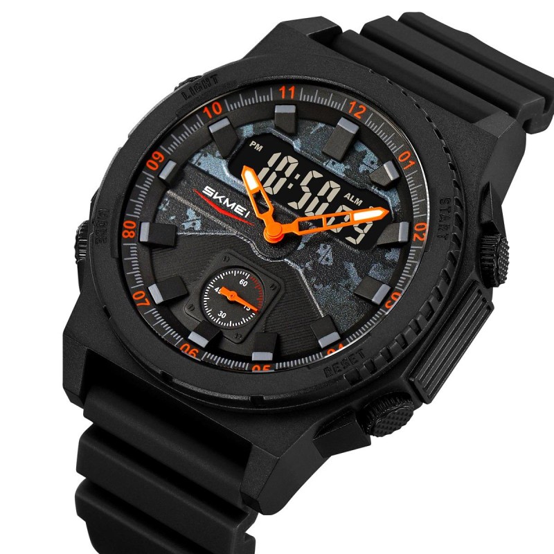 Мужские спортивные часы Skmei 2355BKOG Black-Orange с комбинированным циферблатом и подсветкой