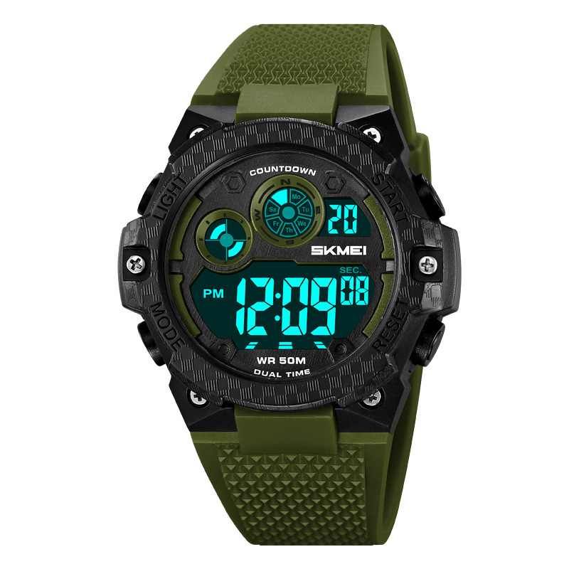 Мужские спортивные часы Skmei 2337AG Army Green с электронным циферблатом и водозащитой 5 ATM
