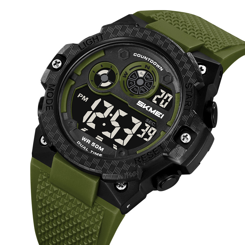 Мужские спортивные часы Skmei 2337AG Army Green с электронным циферблатом и водозащитой 5 ATM