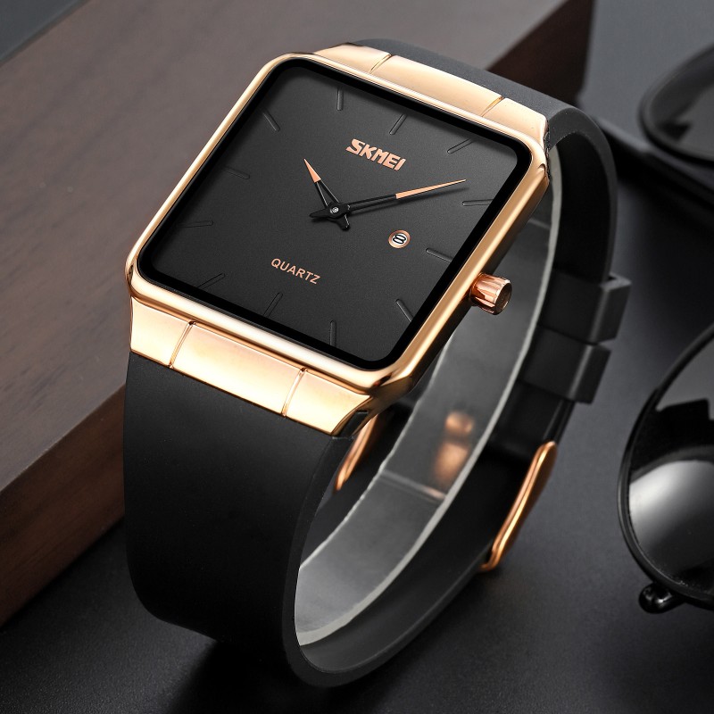 Кварцевые часы Skmei 1961RGBK Rose Gold-Black унисекс в квадратном корпусе