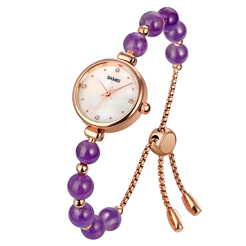 Женские часы Skmei 1983PL Purple STOPPED в цвете розовое золото с фиолетовым браслетом