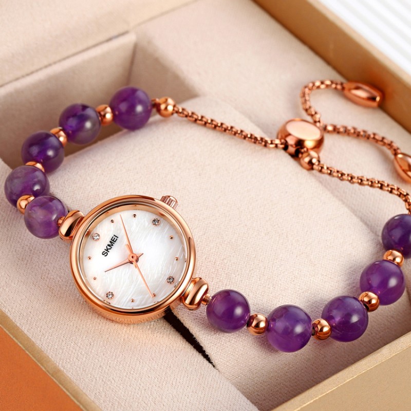 Женские часы Skmei 1983PL Purple STOPPED в цвете розовое золото с фиолетовым браслетом
