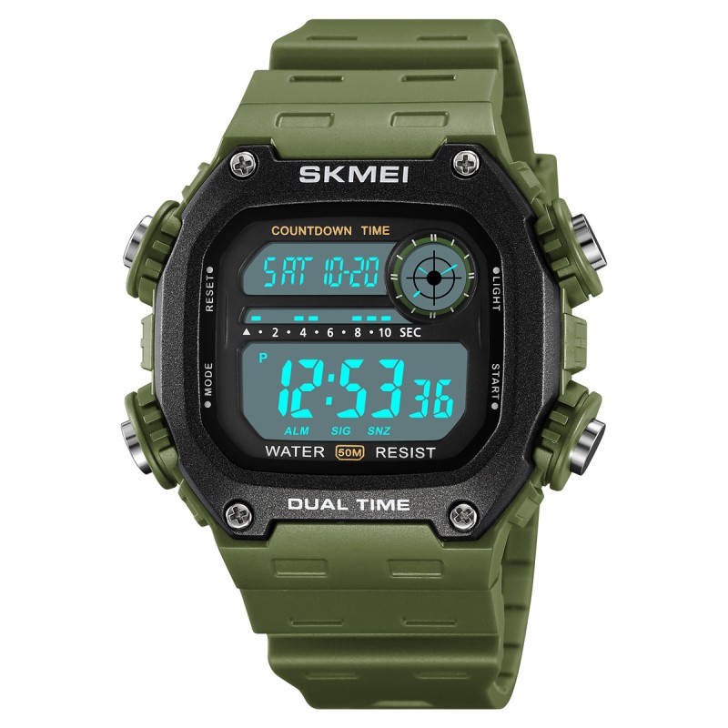 Чоловічий спортивний годинник Skmei 2126AG Army Green з електронним циферблатом та водозахистом 5 ATM