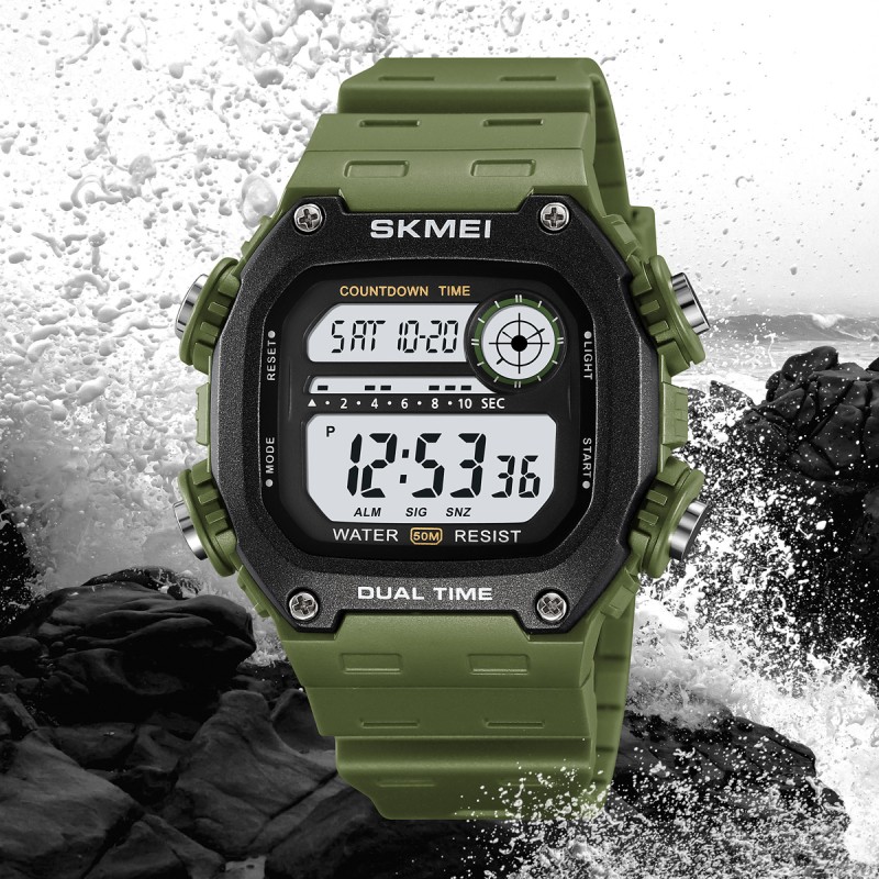 Чоловічий спортивний годинник Skmei 2126AG Army Green з електронним циферблатом та водозахистом 5 ATM