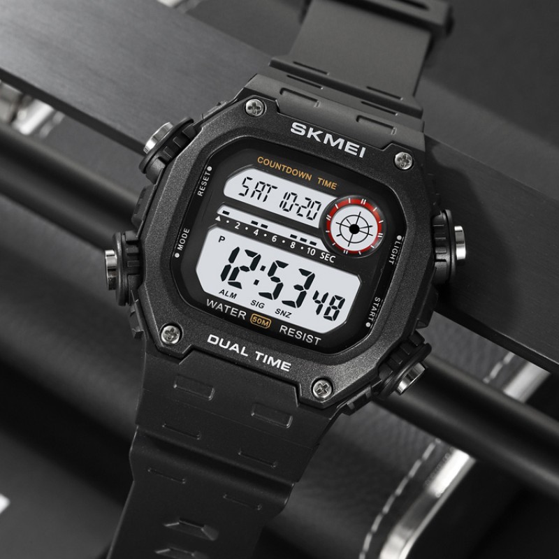 Мужские спортивные часы Skmei 2126BKWT Black-White с электронным циферблатом и подсветкой