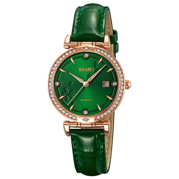 Жіночий годинник Skmei 2169RGGN Rose Gold-Green з мінеральним склом та шкіряним ремінцем