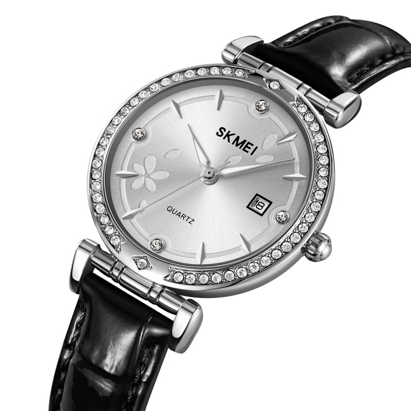 Жіночий годинник Skmei 2169SIBK Silver-Black у класичному стилі зі сріблястим циферблатом та датою