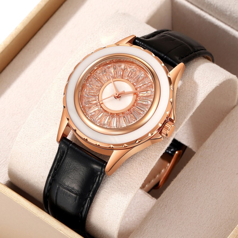 Жіночий годинник Skmei 2172RGBK Rose Gold-Black з мінеральним склом та шкіряним ремінцем