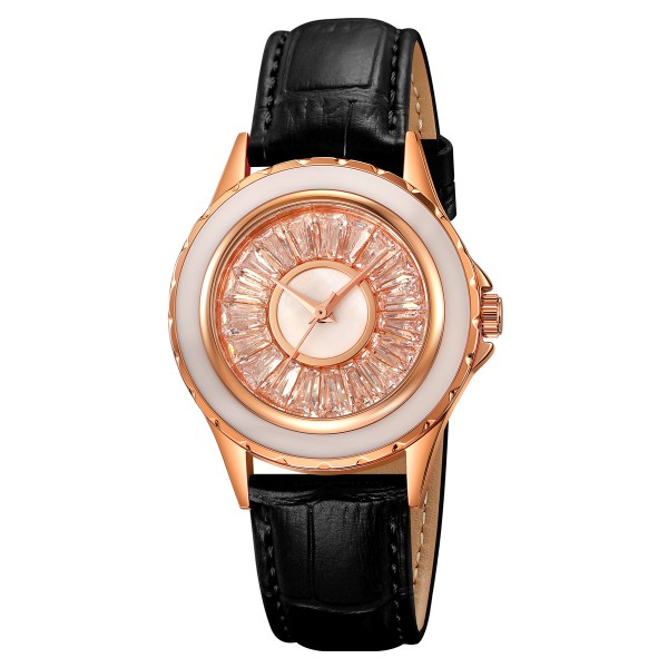 Жіночий годинник Skmei 2172RGBK Rose Gold-Black з мінеральним склом та шкіряним ремінцем