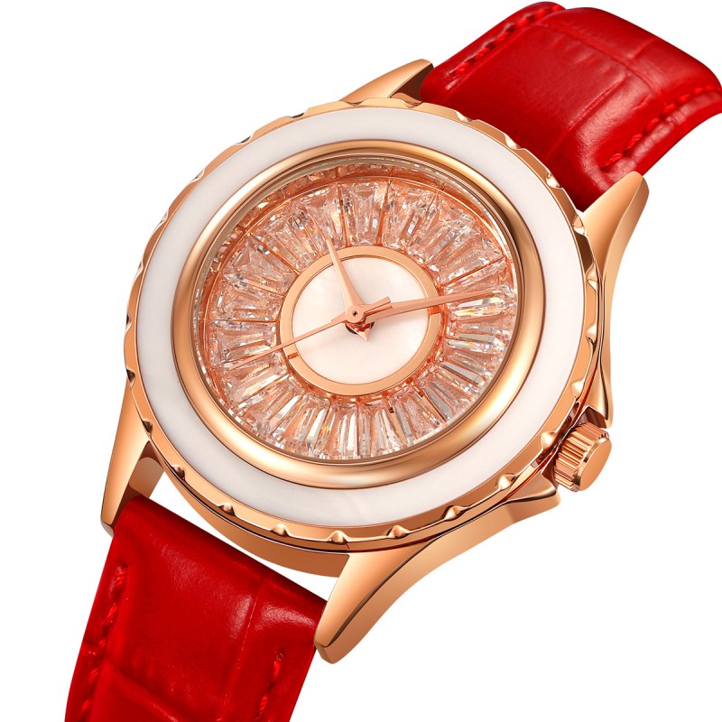 Жіночий годинник Skmei 2172RGRD Rose Gold-Red з червоним шкіряним ремінцем