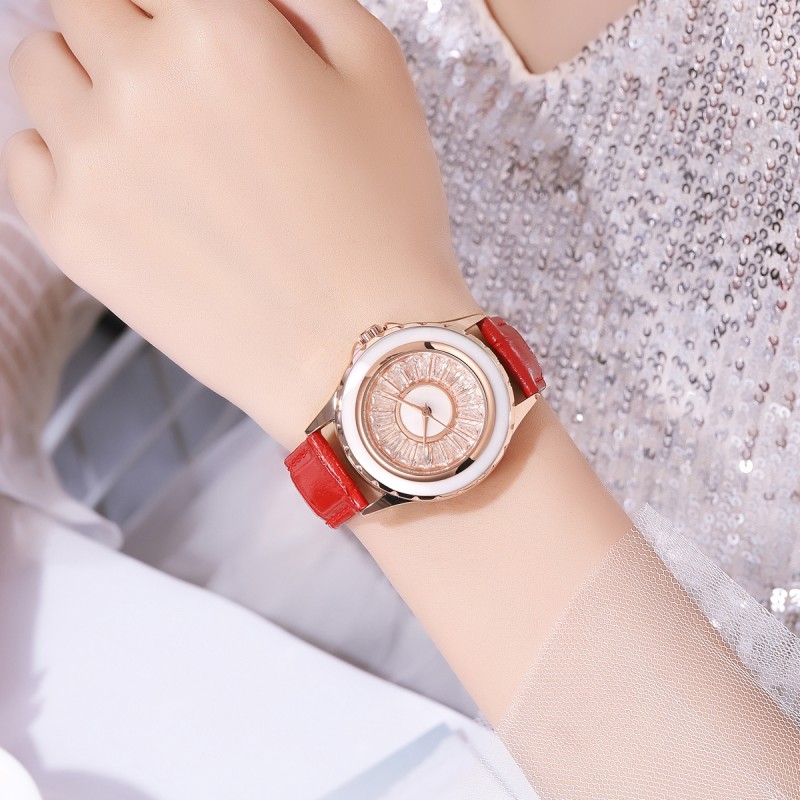 Жіночий годинник Skmei 2172RGRD Rose Gold-Red з червоним шкіряним ремінцем