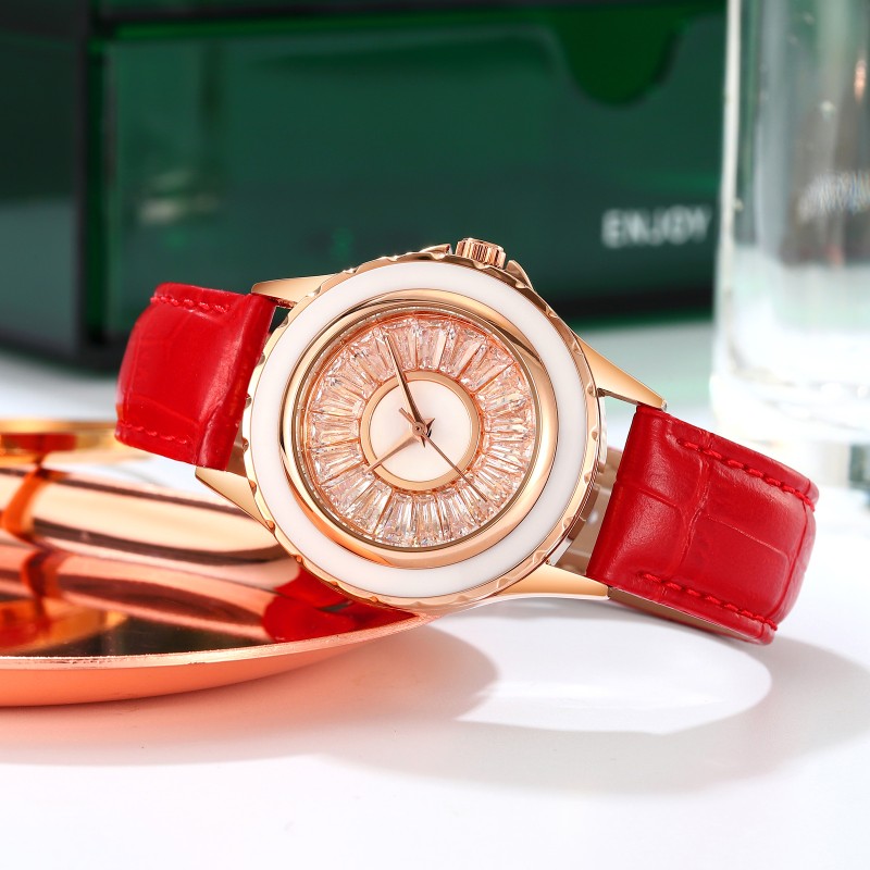 Жіночий годинник Skmei 2172RGRD Rose Gold-Red з червоним шкіряним ремінцем