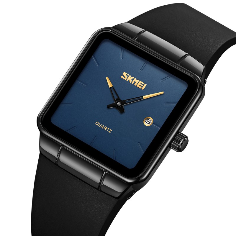 Жіночий годинник Skmei 2173BKBU Black-Blue з мінеральним склом та прямокутним корпусом