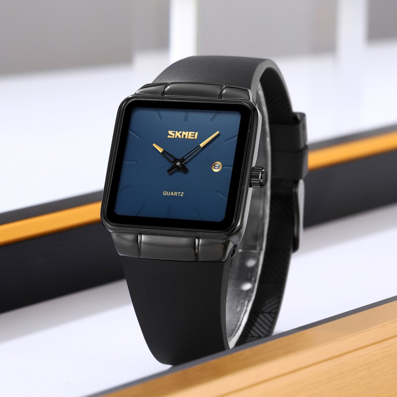 Жіночий годинник Skmei 2173BKBU Black-Blue з мінеральним склом та прямокутним корпусом