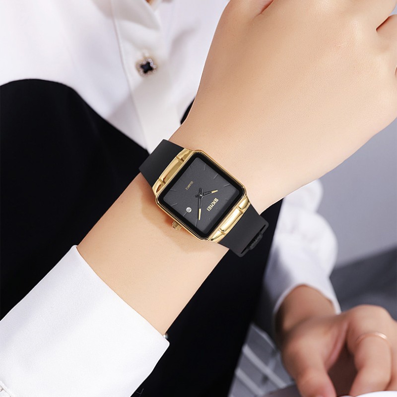 Жіночий класичний годинник Skmei 2173GDBK Gold-Black з мінеральним склом та шкіряним ремінцем