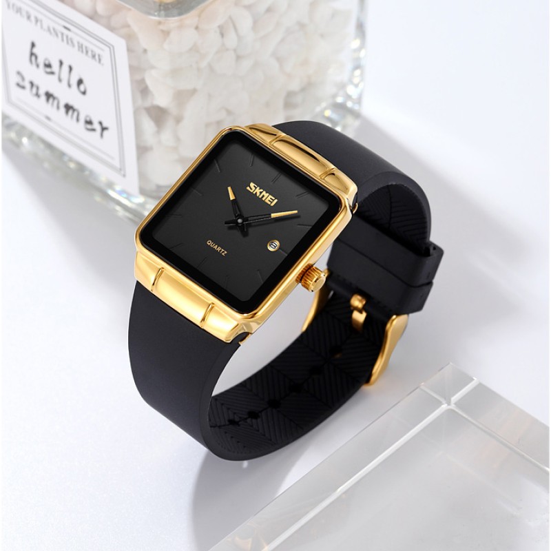 Жіночий класичний годинник Skmei 2173GDBK Gold-Black з мінеральним склом та шкіряним ремінцем