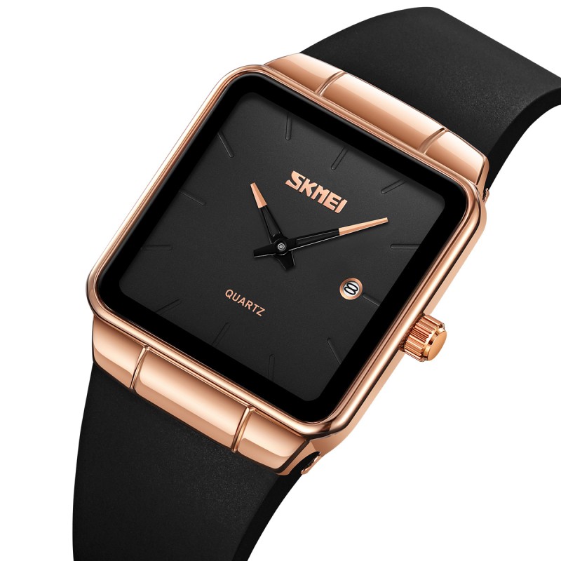 Жіночий годинник Skmei 2173RGBK Rose Gold-Black з прямокутним корпусом та шкіряним ремінцем