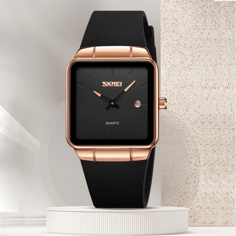 Жіночий годинник Skmei 2173RGBK Rose Gold-Black з прямокутним корпусом та шкіряним ремінцем