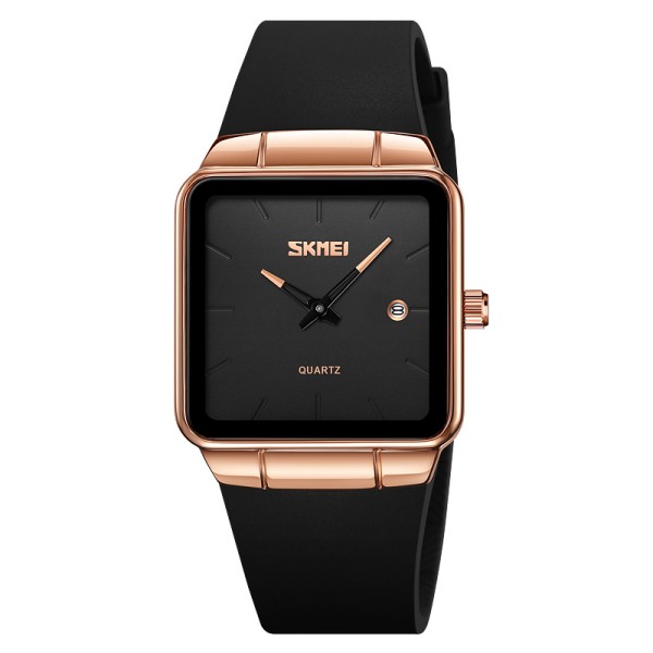 Жіночий годинник Skmei 2173RGBK Rose Gold-Black з прямокутним корпусом та шкіряним ремінцем