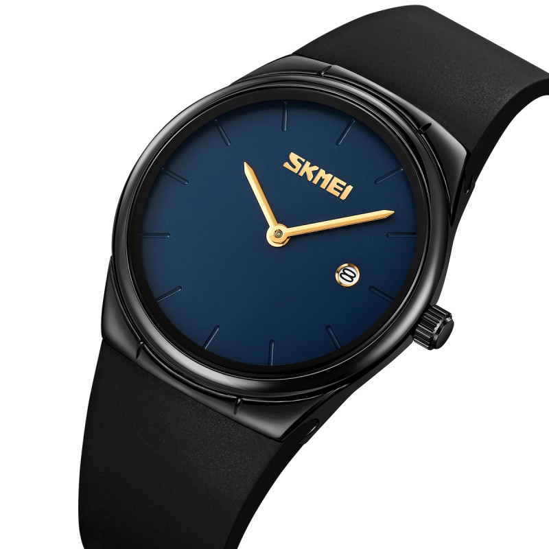 Женские часы Skmei 2177BKBU Black-Blue с минеральным стеклом и кожаным ремешком