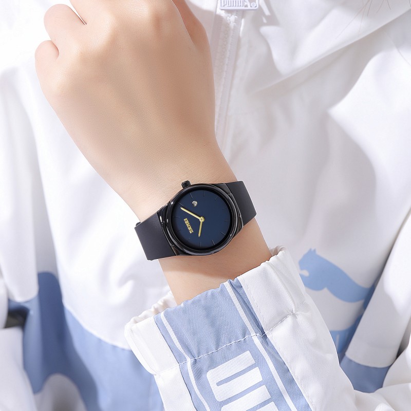 Женские часы Skmei 2177BKBU Black-Blue с минеральным стеклом и кожаным ремешком