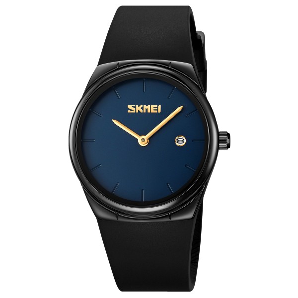 Женские часы Skmei 2177BKBU Black-Blue с минеральным стеклом и кожаным ремешком