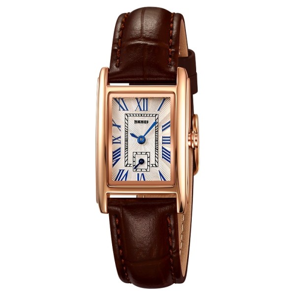 Жіночий годинник Skmei 2297RGBN Rose Gold-Brown у прямокутному корпусі на шкіряному ремінці
