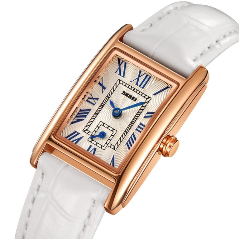 Женские часы Skmei 2297RGWT Rose Gold-White с белым кожаным ремешком и кварцевым механизмом