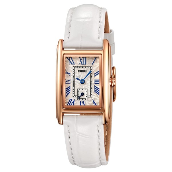 Женские часы Skmei 2297RGWT Rose Gold-White с белым кожаным ремешком и кварцевым механизмом