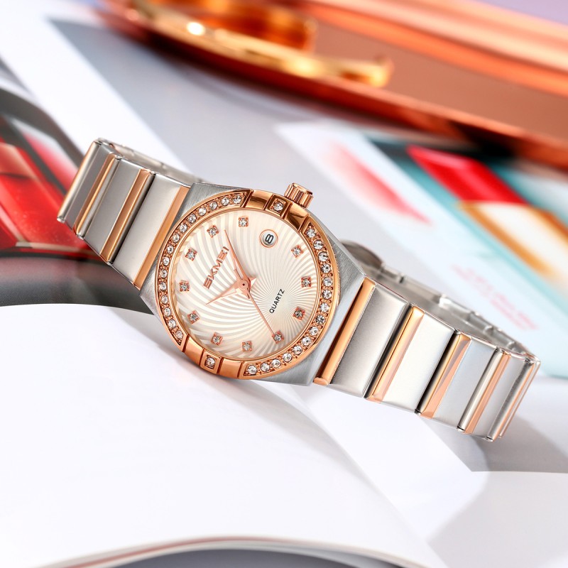 Жіночий наручний годинник Skmei 2342TRG Rose Gold з металевим браслетом та люмінесценцією