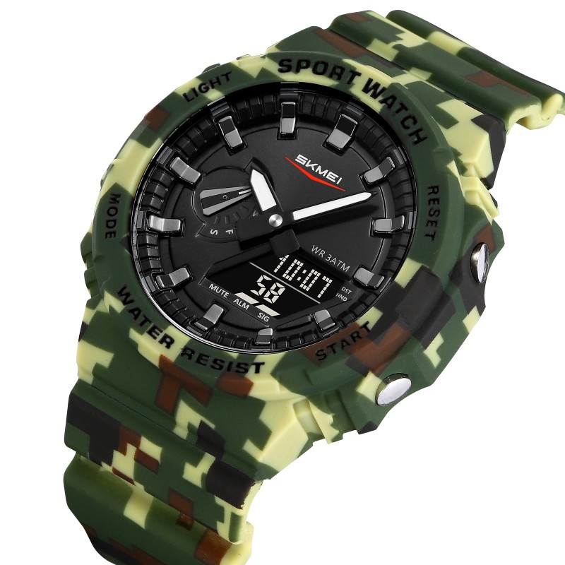 Чоловічий годинник Skmei 2351CMGN Camo Green – тактична модель з комбінованим циферблатом та підсвічуванням