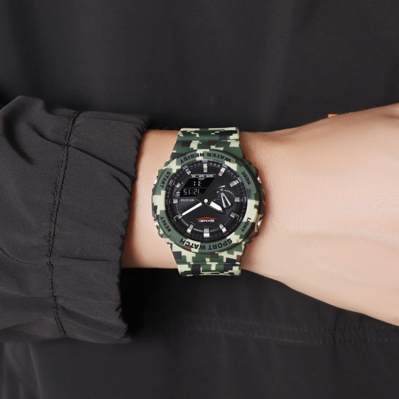 Чоловічий годинник Skmei 2351CMGN Camo Green – тактична модель з комбінованим циферблатом та підсвічуванням
