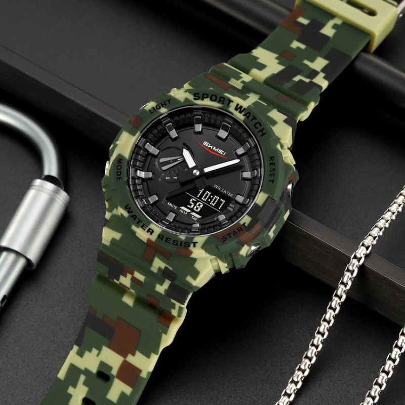 Чоловічий годинник Skmei 2351CMGN Camo Green – тактична модель з комбінованим циферблатом та підсвічуванням
