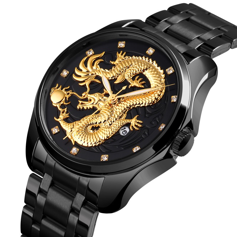 Мужские классические часы Skmei 9193BKBK Black-Black с металлическим браслетом и минеральным стеклом