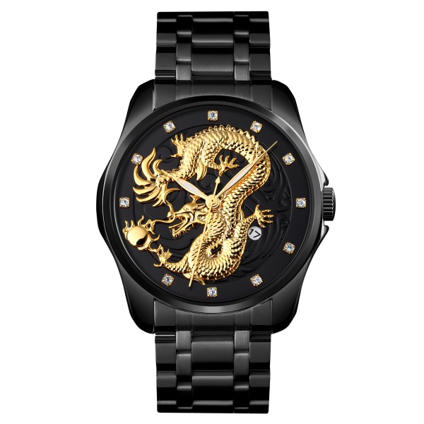 Мужские классические часы Skmei 9193BKBK Black-Black с металлическим браслетом и минеральным стеклом