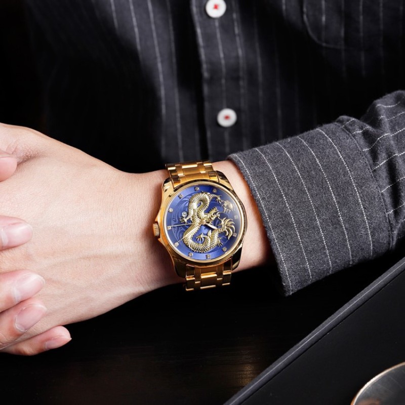 Мужские часы Skmei 9193GDBU Gold-Blue с золотистым браслетом и синим циферблатом