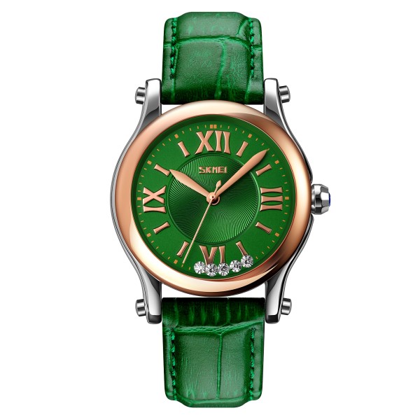 Жіночий класичний годинник Skmei 9265GN Green зі шкіряним ремінцем та мінеральним склом