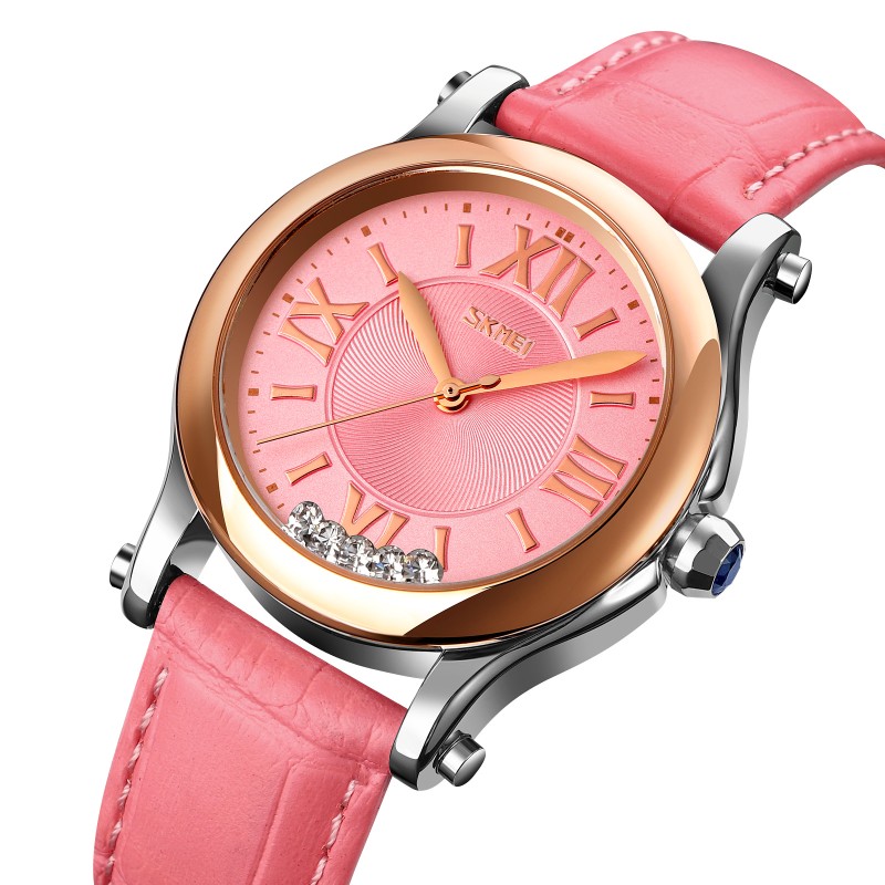Жіночий годинник Skmei 9265PK Pink з мінеральним склом та шкіряним ремінцем