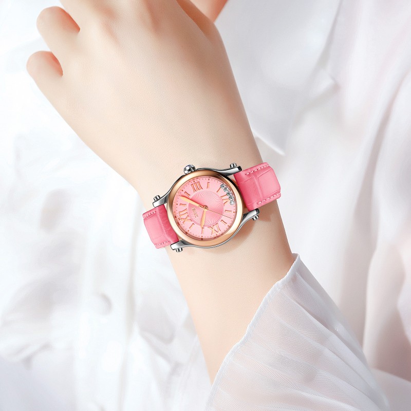 Жіночий годинник Skmei 9265PK Pink з мінеральним склом та шкіряним ремінцем