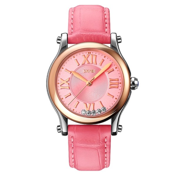 Жіночий годинник Skmei 9265PK Pink з мінеральним склом та шкіряним ремінцем