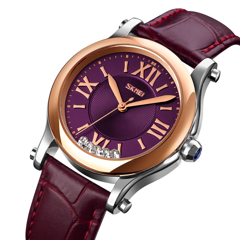 Женские наручные часы Skmei 9265PL Purple с кожаным ремешком и минеральным стеклом