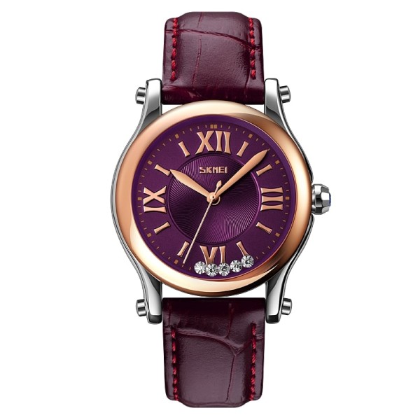 Женские наручные часы Skmei 9265PL Purple с кожаным ремешком и минеральным стеклом