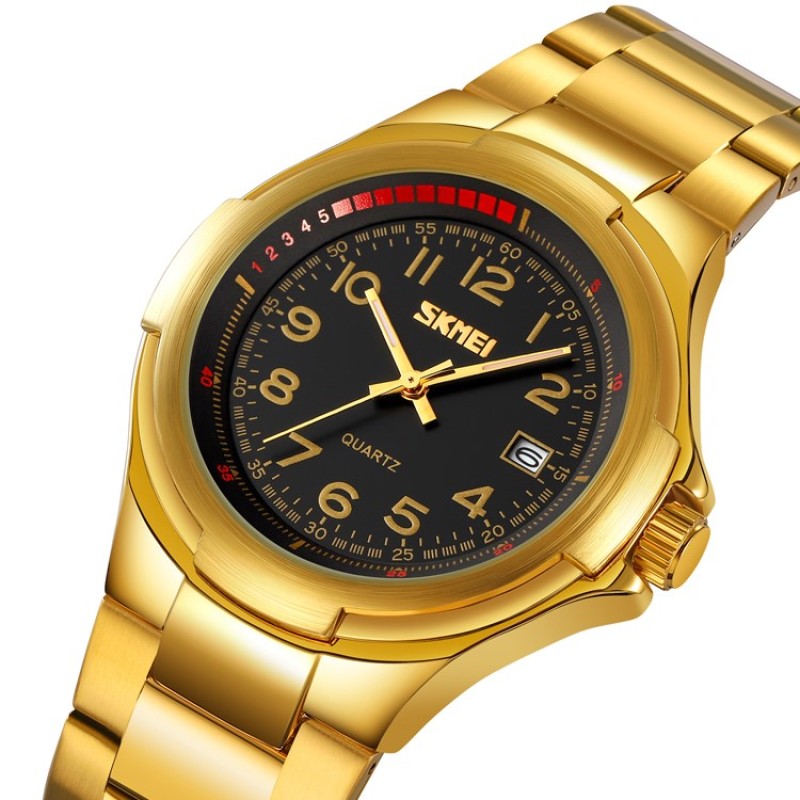 Мужские часы Skmei 9320GDBK Gold-Black классические золотистые с черным циферблатом