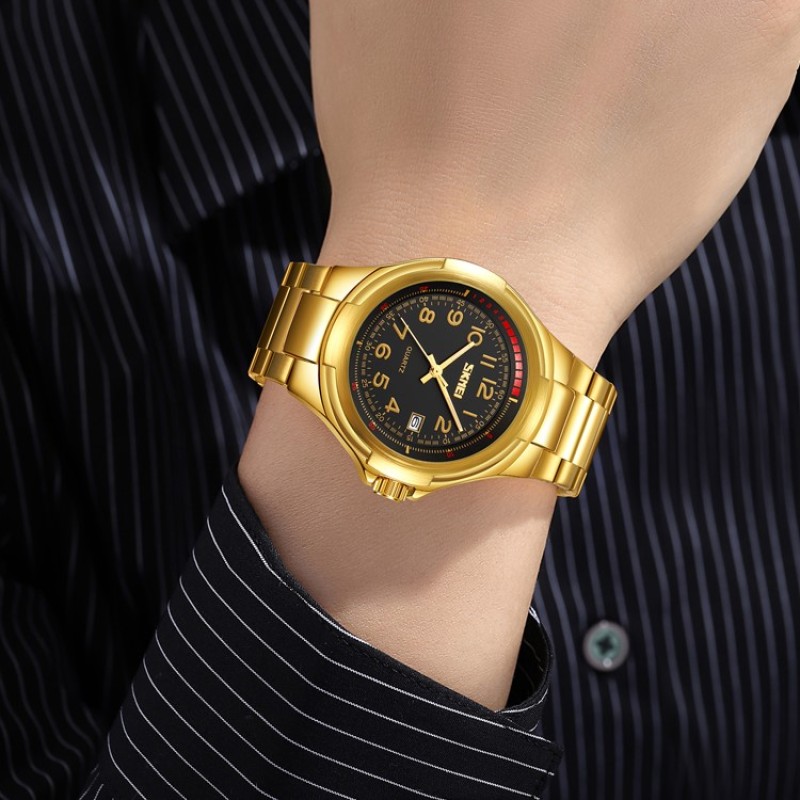 Мужские часы Skmei 9320GDBK Gold-Black классические золотистые с черным циферблатом
