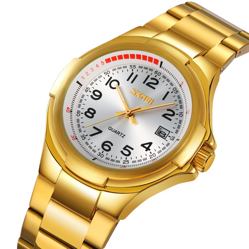 Чоловічий годинник Skmei 9320GDSI Gold-Silver з люмінесцентним підсвічуванням та металевим браслетом